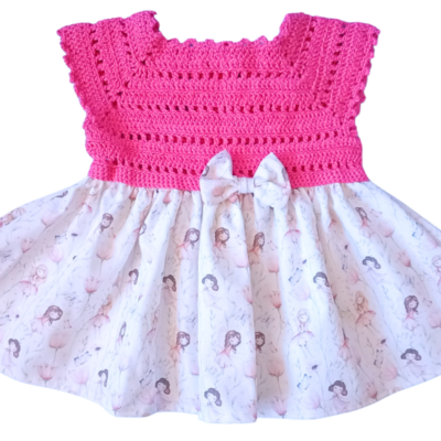 Vestido tejido a crochet fucsia con lino hadas mágicas